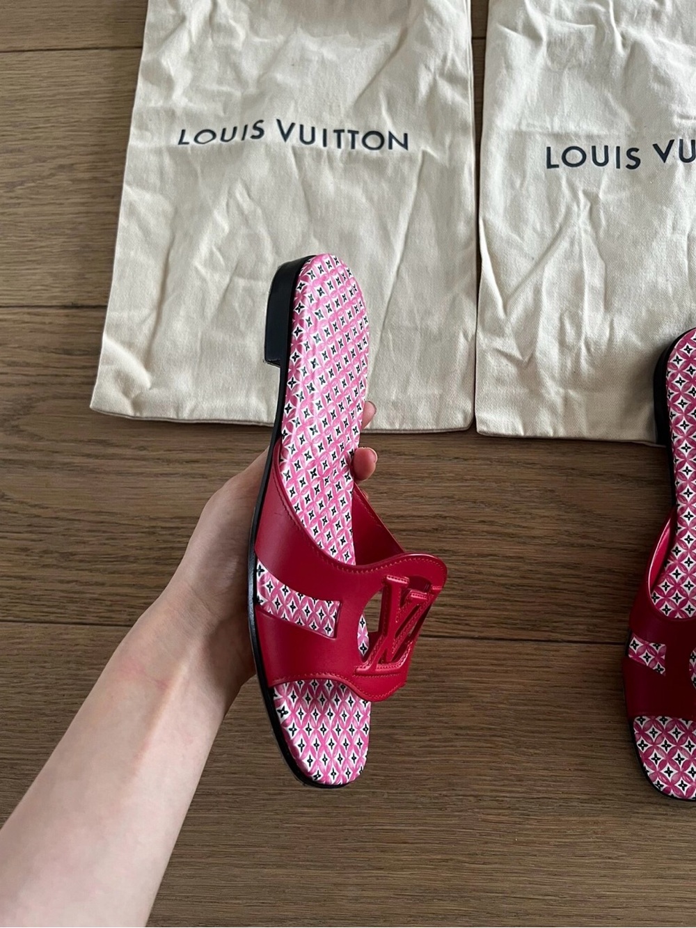 Louis Vuitton Pink and Red Monogram Slide Sandals - Picture 2 of 6